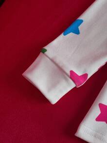 THE POWERPUFF GIRLS X SHEIN 女童卡通星形印花圆领长袖上衣和打底裤睡衣套装 - 白色 - 查看 7