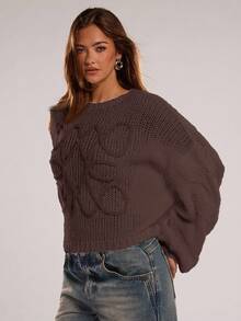 SHEIN BAE Áo len tay dài đèn lồng thời trang dành cho nữ - Cà phê nâu - Xem 9