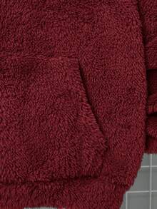 SHEIN Boys' Casual Embroidered Double-Sided Fleece Hooded Pullover Sweatshirt - Red - View 7