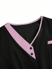 TaskEZ 2pcs Setelan Seragam Kasual Atasan Lengan Pendek dan Celana Warna Pink & Hitam, Setelan Seragam Layanan Kebersihan - Hitam - View 7