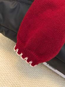 SHEIN Franclia French Romantic Contrast Color Ruffle Trim Cardigan, Commuter Style - Burgundy - View 4