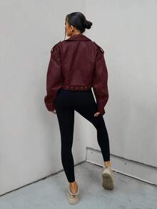 SAYEHFBABY 女士纯色简约休闲长袖夹克新年衣服 - 紅色 - 查看 2