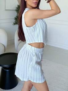 Milla Jasmine Ensemble de gilet sans manches rayé et short pour femmes en automne/hiver