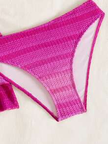 Swim SXY 女式紧身细肩带抽绳腰沙滩裙性感渐变粉色三件套泳衣 - 玫紅色 - 查看 8