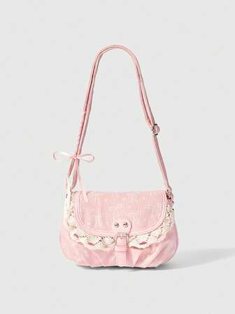 Kawaii Women's Bow Print Pink Crossbody Bag