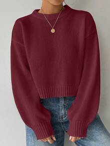 Celisse Jersey blanco de cuello redondo de manga larga, de unicolor y estilo casual para mujer Tropiluxe - Rosa Roja - Ver 3