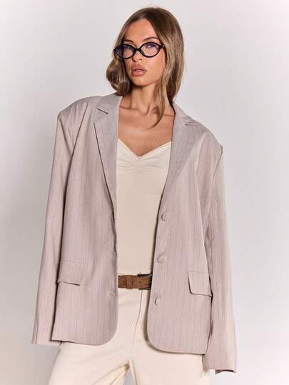 MUSERA Blazer oversize de ajuste relajado con solapa entallada, de doble botonadura, elegante, profesional, de negocios, casual, para vacaciones, otoño, invierno, trabajo, oficina, cita, salida, regreso a la escuela, invitado de boda, lindo, diario, sastre, cápsula de armario, primavera