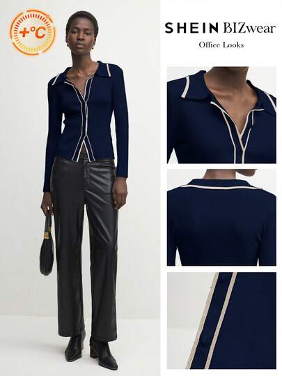 BizChic Women's Elegant Striped Long Sleeve Casual Cardigan, Versatile Christmas Blouse, All-Match Business Casual Knit Sweater For Autumn/Winter