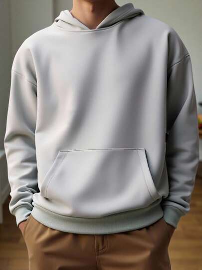 Manfinity Hypemode Men's Solid Color Drop Shoulder Casual Loose Fit Hoodie Blank Hoodie Light Grey Hoodie Sp5der Hoodie Hoodie Men, Long Sleeve Top