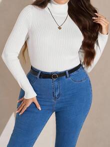 SHEIN LUNE 3件套加大码女式纯色高领长袖修身毛衣套装，秋冬季 - 軍綠色 - 查看 1