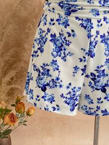 Dreamara Atasan Wanita Ukuran Besar Kasual Biru & Putih dengan Detail Kerut di Satu Bahu, Cocok untuk Liburan, Musim Gugur/Musim Dingin - Blue and White - View 7