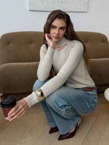 Easowa Women's Solid Color Stand Collar Long Sleeve Fitted Knit Sweater, Autumn/Winter - Grey - View 4