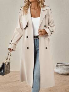 SHEIN Clasi Women's Solid Color Distressed Collar Long Sleeve Casual Long Windbreaker In Fall/Winter