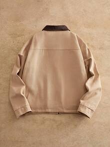 HIMLAND Men's Casual Color Block Patchwork Shacket Mens Mocha Bomber Jacket Vintage Jacket Men Khaki Loose Vuitton Jacket For Men Cropped Men Jacket Men Shacket