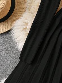 Franclia 新款秋季优雅百搭修身腰部褶裥连衣裙 - 黑色 - 查看 4