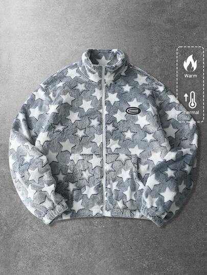 Street Life Giacca unisex con motivo a texture a stelle, design stile americano streetwear, autunno/inverno