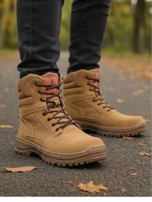 Botas Hombre Antideslizante Tela Durable Punta Redonda Cordones Suela Gruesa Estilo Outdoor Para Trabajo/Camping Botas de Montaña - Marrón - Ver 3