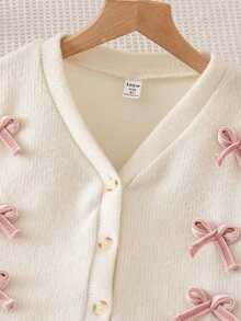 Genkimix Kids 春秋新款甜美蝴蝶装饰V领长袖开衫+手工褶皱丝绒迷你裙两件套，女童