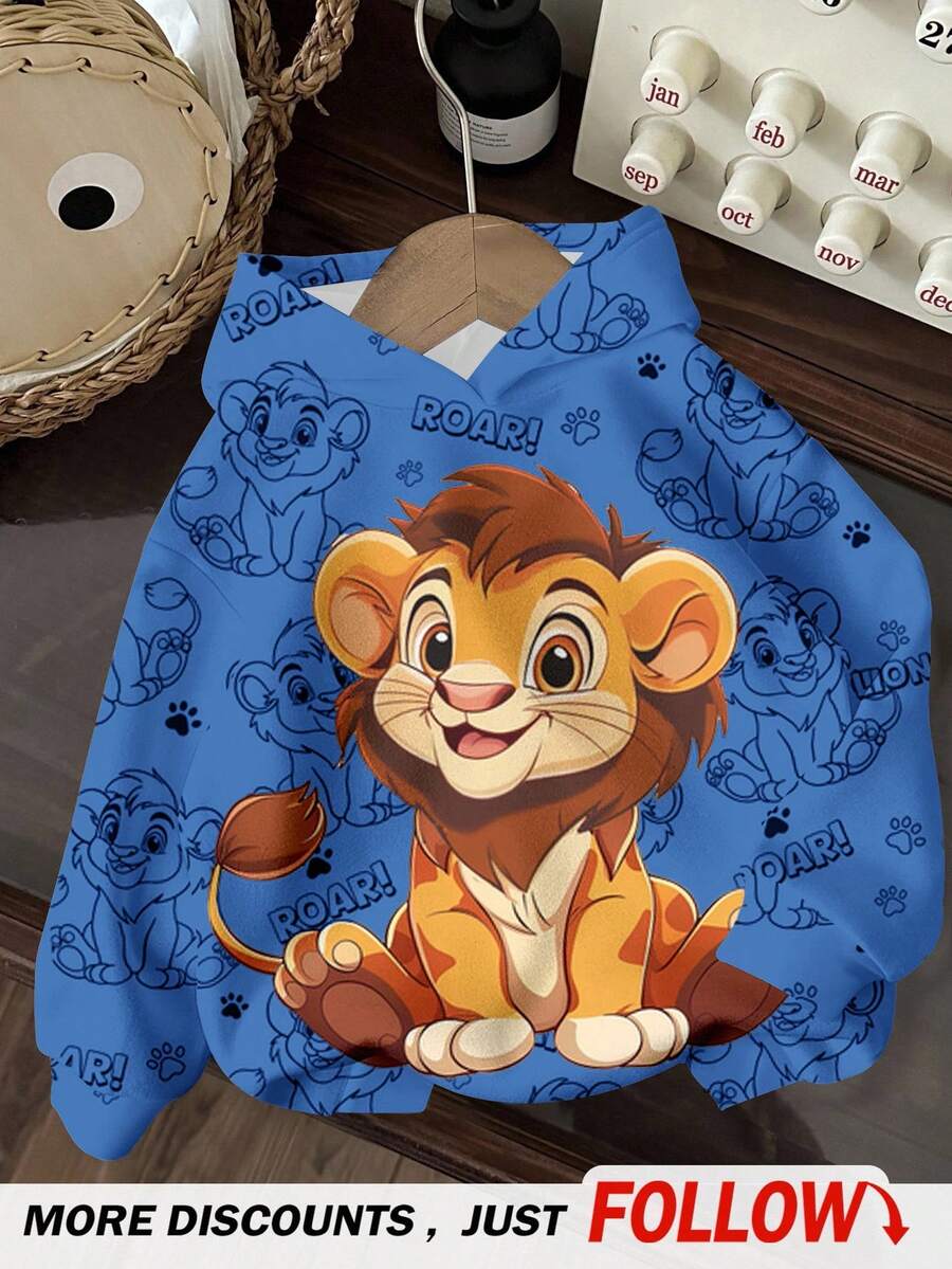 Baby Boy Casual Loose Comfortable Cartoon Lion Pattern Soft Knit Sweatshirt, Suitable For Autumn/Winter - Multicolor - View 1