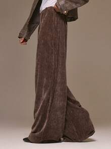 MUSERA Calça pantalona macia com cintura elástica, estilo urbano, fofa, perfeita para festas de outono, inverno e Ano Novo.