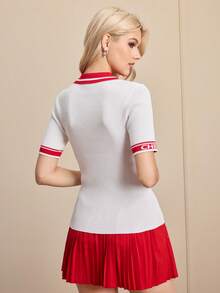 Cheerettes Women's Striped Polo Collar Short Sleeve Fitted Sweater Tennis Dress - White - View 2