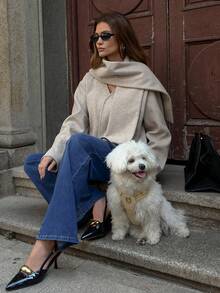 SHEIN LUNE 女士休闲围巾和长袖大衣 - 卡其色 - 查看 7