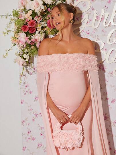 Loomaby Sukienka dla kobiet w ciąży z kwiatowym wzorem i odkrytymi ramionami, z dekoltem syreny i dopasowaną elegancką spódnicą