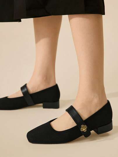 CUCCOO BASICS 女士圆头粗跟黑色玛丽珍鞋，舒适优雅，适合办公室穿着。