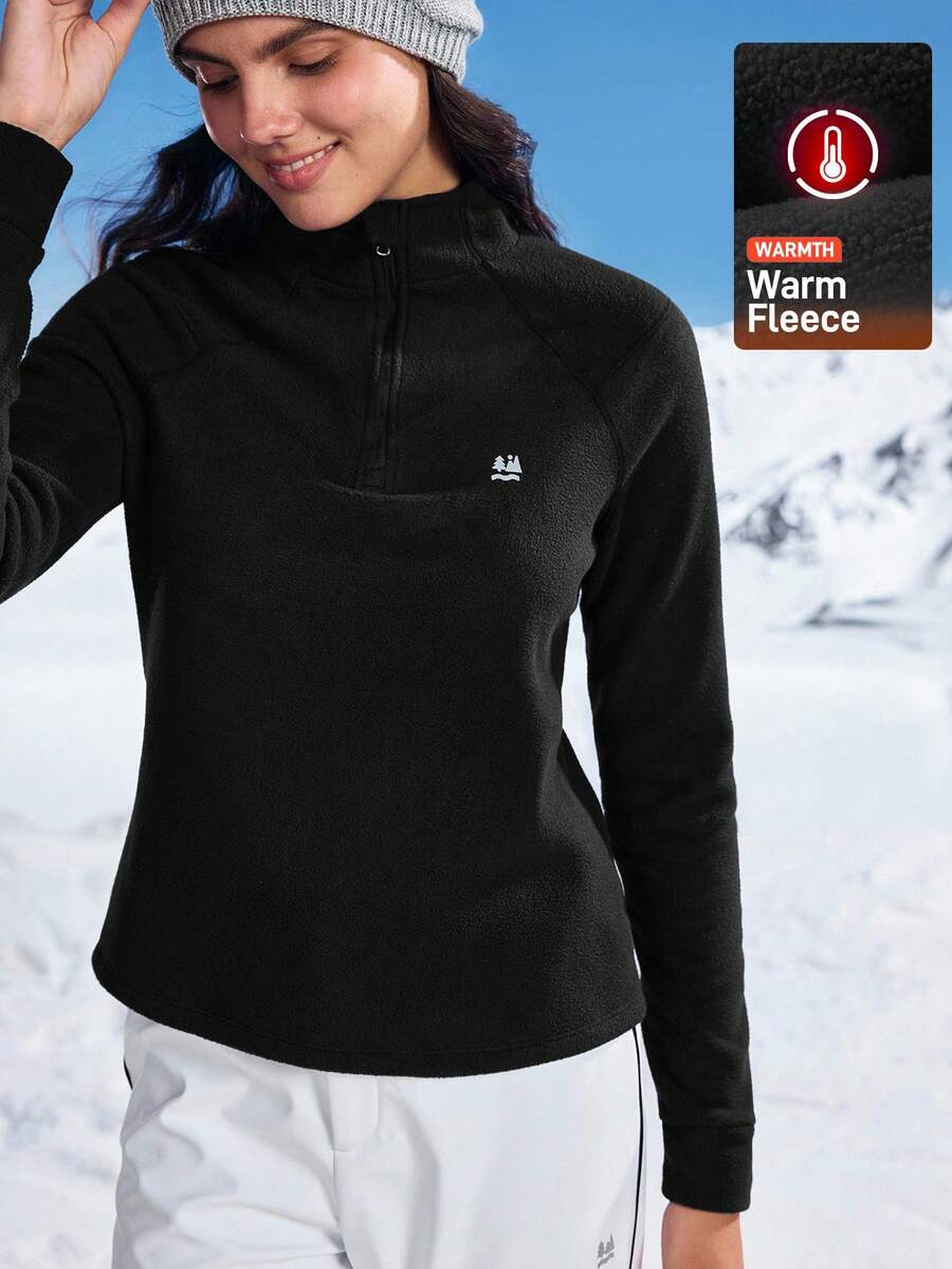 In My Nature 女士秋冬季插肩袖拉链半开襟户外抓绒外套 - 黑色 - 查看 1