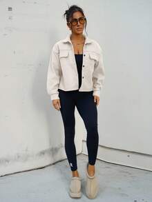 SAYEHFBABY Flap Pocket Drop Shoulder Button Front Overcoat In Fall/Winter - Apricot - View 1