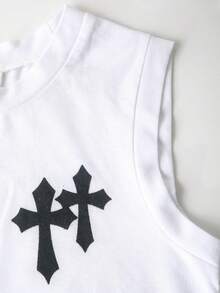 男童休闲舒适百搭无袖上衣和牛仔短裤套装