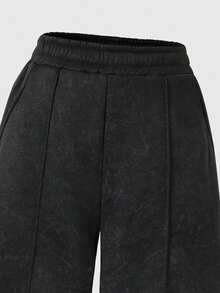 Bộ quần áo thể thao đường phố, rộng rãi, đa năng, mặc hàng ngày, phù hợp với mọi lứa tuổi cho bé gái tuổi mới lớn, giặt axit, cắt gấu + quần ống rộng - Nhiều màu - Xem 5