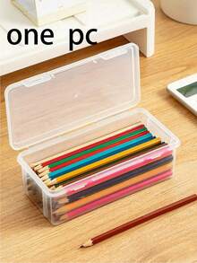 2pcs Large Transparent PP Storage Boxes With Lids, Lightweight Unfinished Surface For Office/School Supplies, Pens, Pencils, Markers, Crafts, Desk Storage, Makeup, Jewelry, Suitable For Girls, Minimalist Style, Portable, Random Color(Only The Box, Without The Pencil.) - Clear - View 12