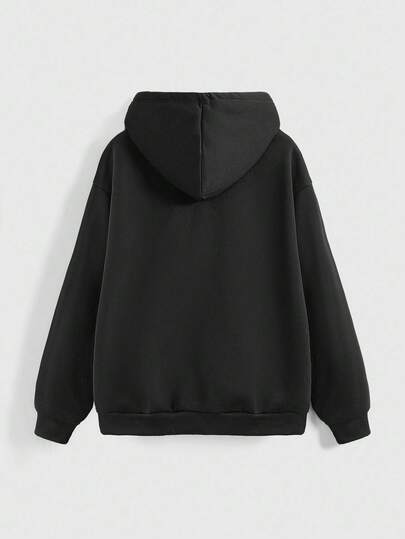 ROMWE Avant sweat-shirt à capuche surdimensionné avec slogan graphique pour femmes, noir