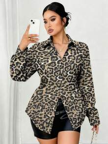 Elenzga Plus Size Women Casual Cinched Waist Long Sleeve Loose Blouse - Multicolor - View 4