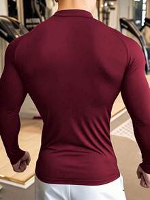 GymBeat Camiseta deportiva para hombres, camiseta de fitness, running, deportes al aire libre, tops de gimnasio para hombres, tops de manga larga de gimnasio, camiseta de compresión roja, camiseta de compresión para hombres - Burdeos - Ver 2