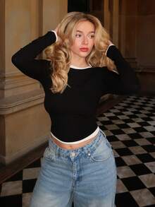 Turnttoni 撞色修身长袖上衣休闲度假机场假日可爱秋季返校秋冬