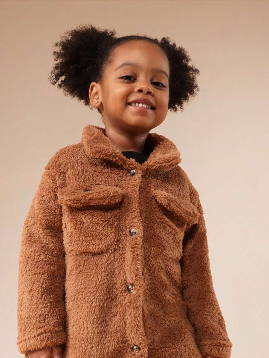 SUMWON Girls Teddy Bear Sherpa Jacket Winter Hooded Button Down Coat ...