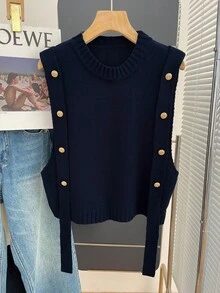 INAWLY 宽松无袖毛衣背心 - 藏蓝色 - 查看 6