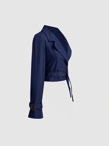 SHEIN MOD 女士皇家蓝短款休闲宽松外套，配腰带，秋季外套，秋装，秋装，度假女装，返校季 - 寶藍色 - 查看 5