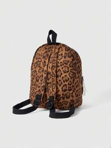 ROMWE Grunge Punk Fashionable Lace Spliced Leopard Print Suede Personalized Backpack - Brown - View 6