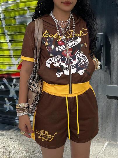 Rovax Loose V-Neck Drop Shoulder Long Sleeve Sweatshirt + Casual Shorts