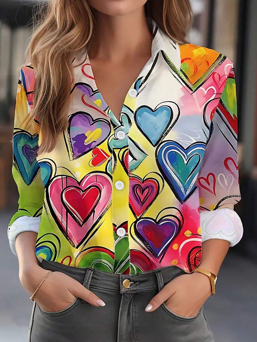 EMERY ROSE 心形印花長袖襯衫 - 彩色 - 查看 1