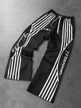 Street Life Pantalones rectos con gráfico de inglés americano unisex, estilo casual de calle, otoño/invierno