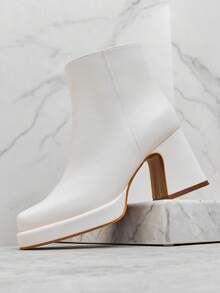 Solezae Women's Fashionable Sexy Side-Zipper Platform Ankle Booties - White - View 5