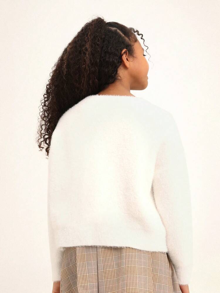 Fuzzy Sweater With Silver Bow Details