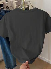 Franclia Women's Regular Casual Floral Print Short Sleeve Round Neck T-Shirt - Dark Grey - View 2