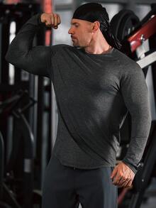 Manfinity Sport Corelite 男士郎縱領長袖運動T卹，鍛煉上衣壓縮衣 - 深灰色 - 查看 5