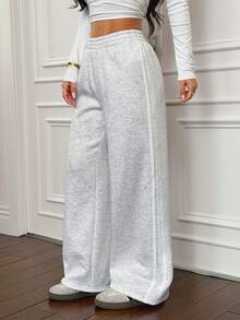 SHEIN PETITE 黑色侧条纹休闲裤，简约时尚，日常休闲，适合毕业典礼、返校季等场合，也适合教师穿着。 - 灰色 - 查看 5