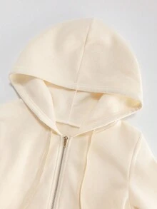 GlowEve CURVE 女士针织金色拉链装饰连帽卫衣连衣裙，法式休闲日常通勤时尚，法式优雅街头复古百搭假日商务米色/象牙色长袖连衣裙，秋冬款 - 杏色 - 查看 3